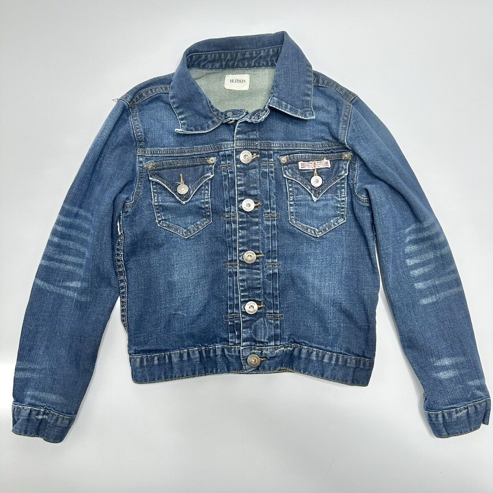 Hudson Girls Jean Jacket Blue Distressed Medium Wash Stretch Collared Pockets M